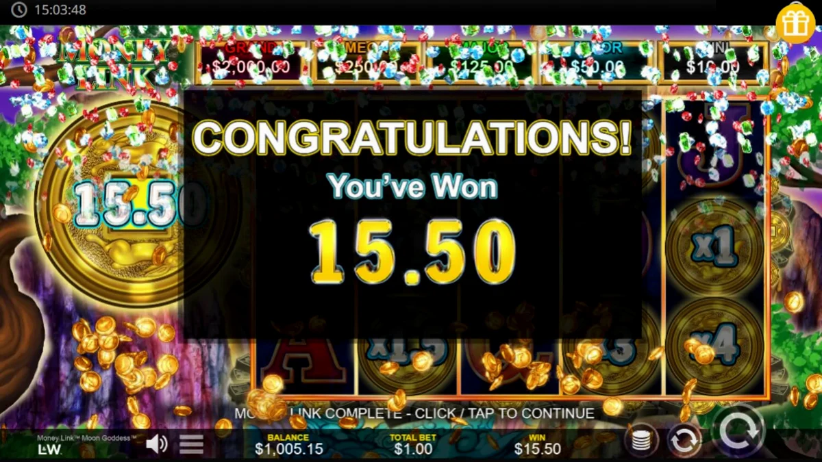 Tampilan visual slot Money Link Moon Goddess dengan simbol dewi bulan